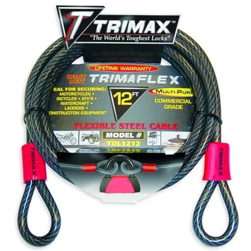 TDL1212 – TRIMAX Security Cable, Without Lock 12 Foot Length x 12 Millimeter Diameter Steel Clear Vinyl Sleeve